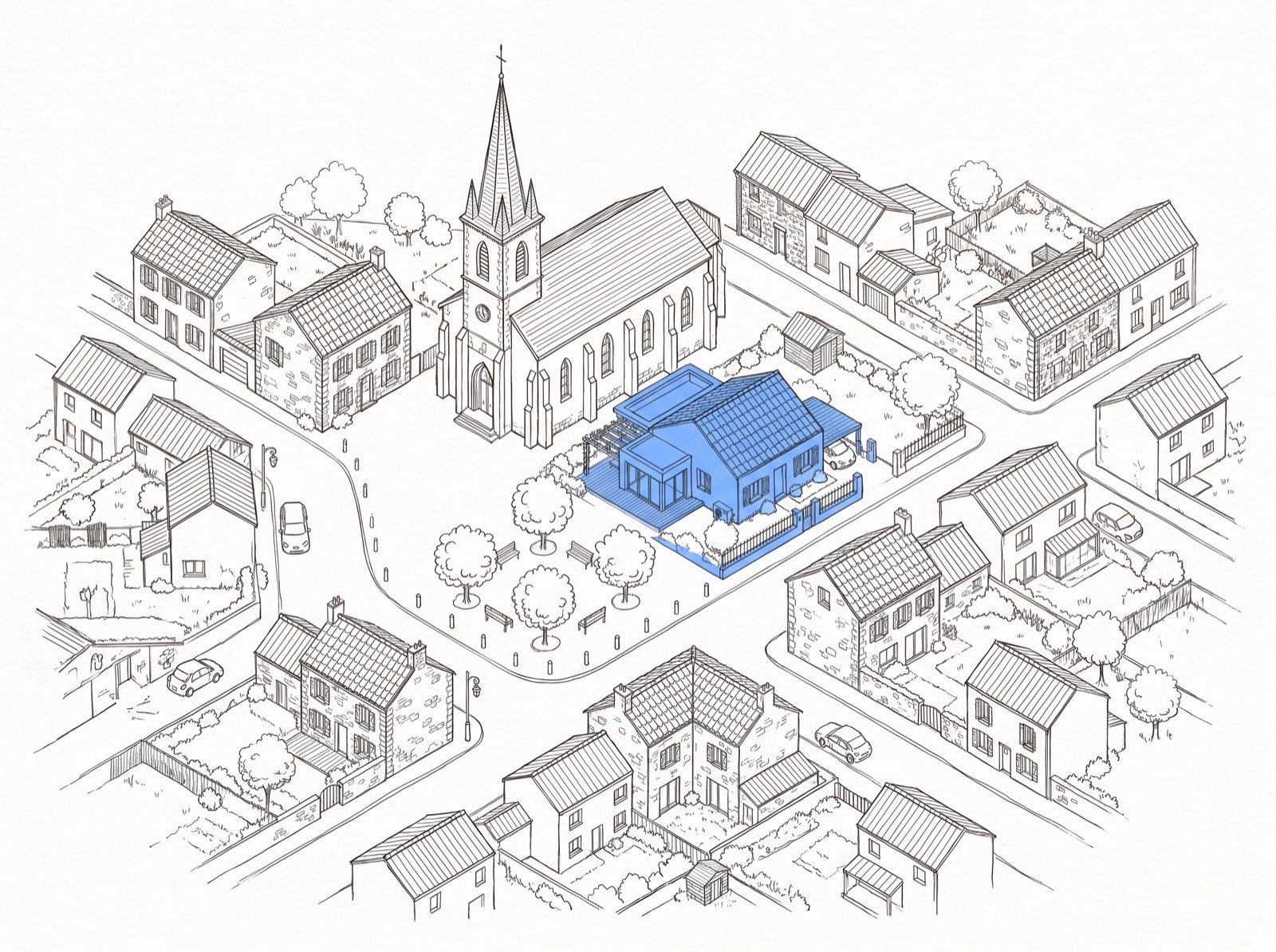 Dessin d’une ville et de ses maisons